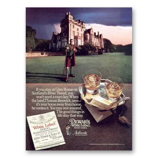 1984 Dewars White Label Glen House on Scotlands River Tweed Vintage Magazine Print Ad