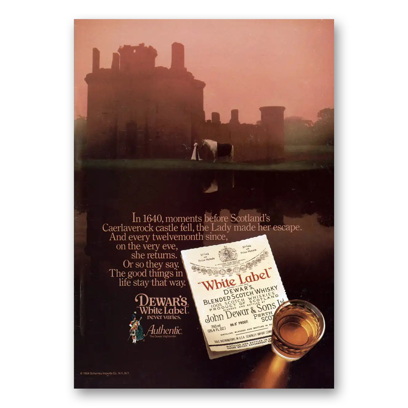 1984 Dewars White Label Scotlands Caerlaverock Castle Vintage Magazine Print Ad