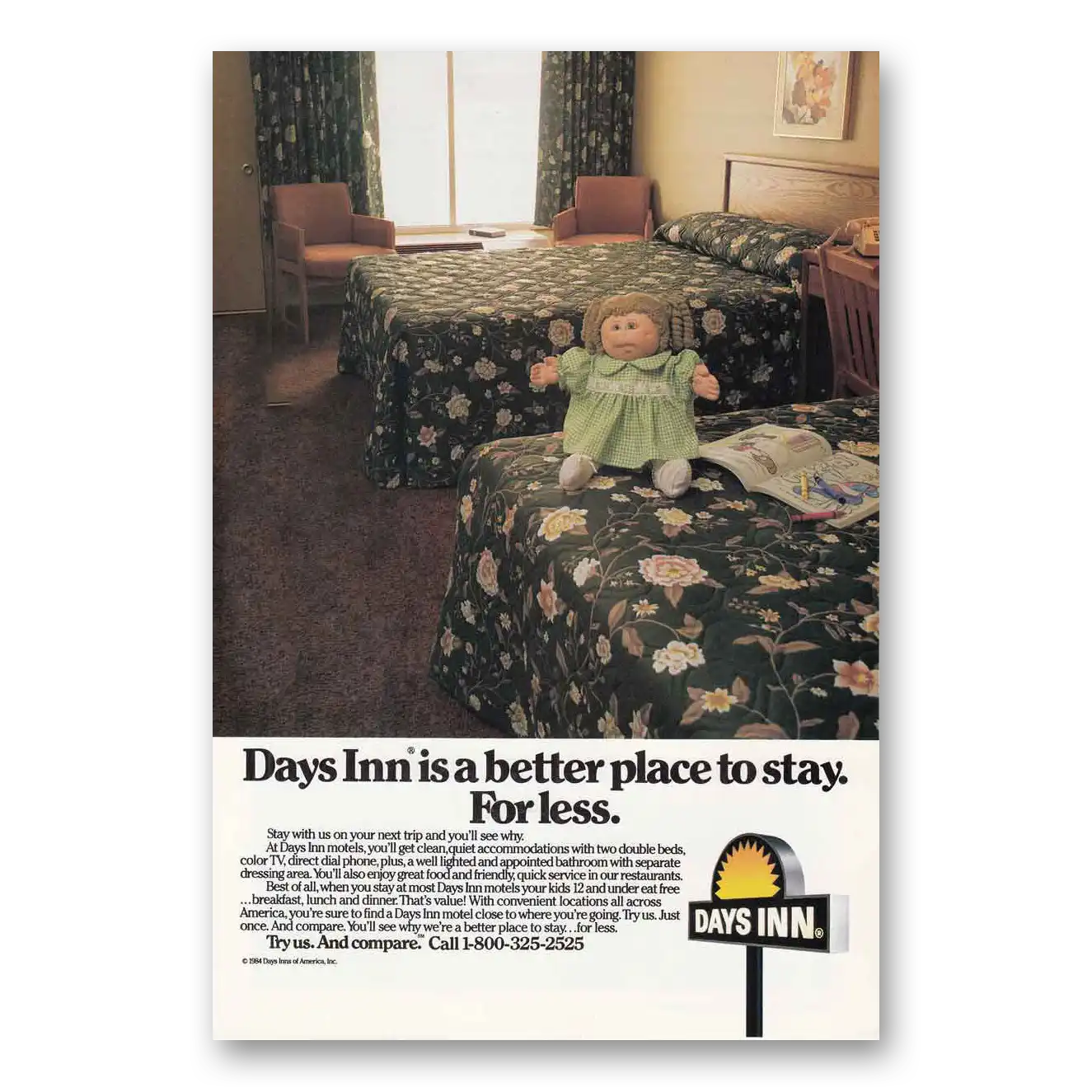 1984 Days Inn Better Place to Stay Cabbage Patch Vintage Magazine Print Ad