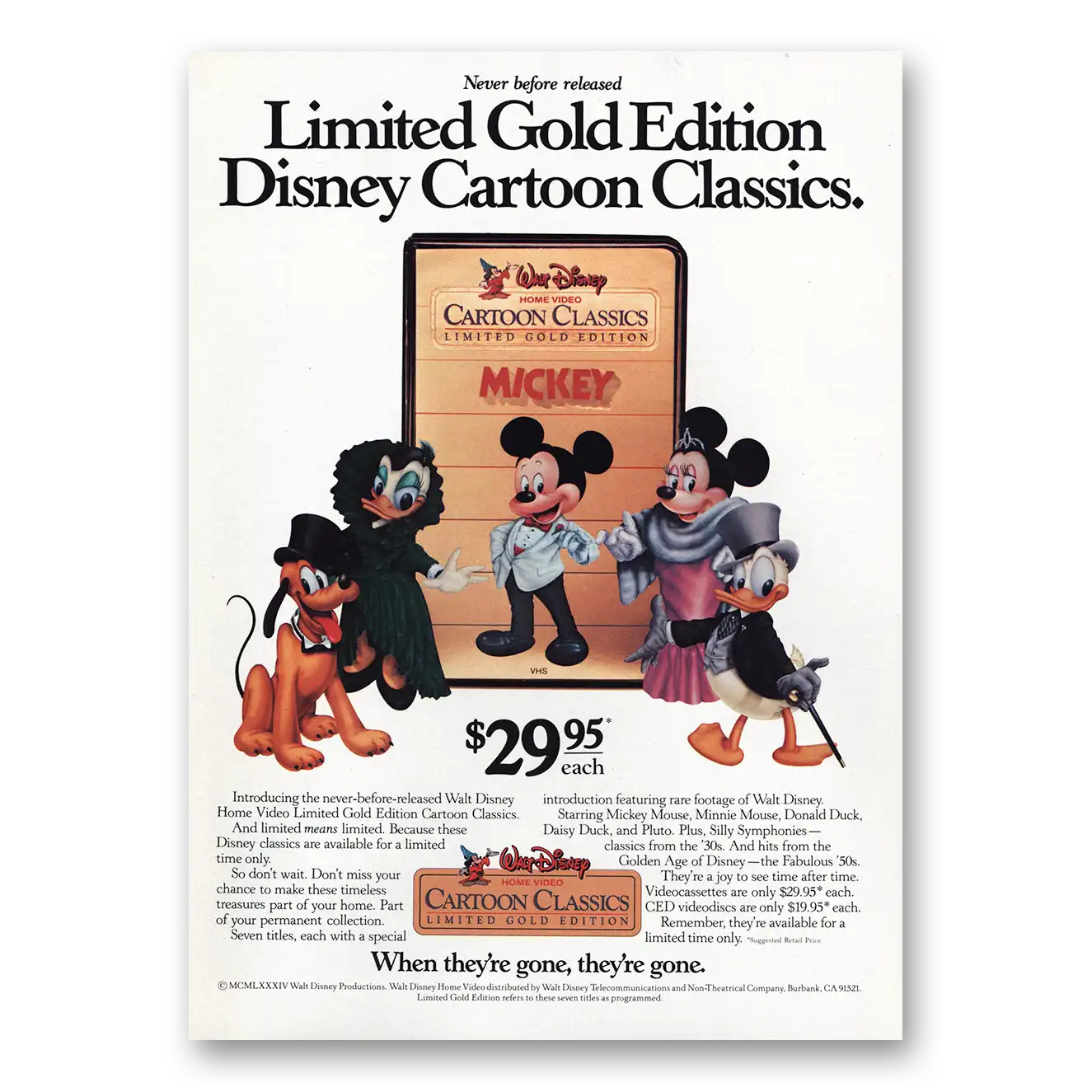 1984 Walt Disney Cartoon Classics Promo Limited Gold Edition Vintage Magazine Print Ad