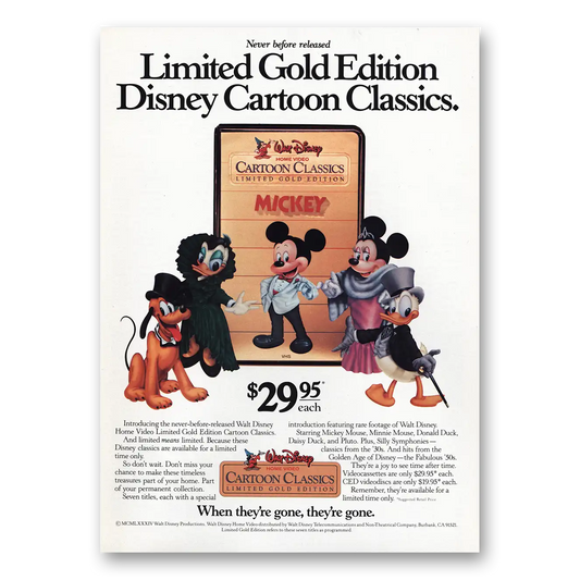 1984 Walt Disney Cartoon Classics Promo Limited Gold Edition Vintage Magazine Print Ad