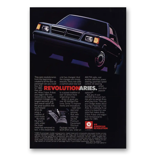 1984 Dodge Aries Revolution Aries Vintage Magazine Print Ad