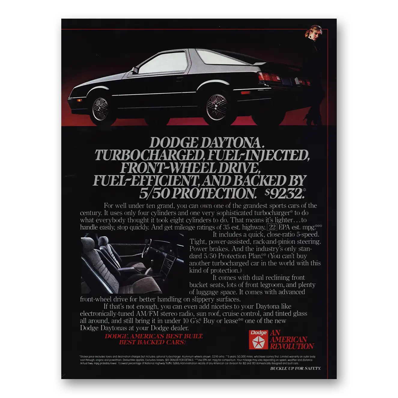 1984 Dodge Daytona Turbocharged Fuel Injected Vintage Magazine Print Ad