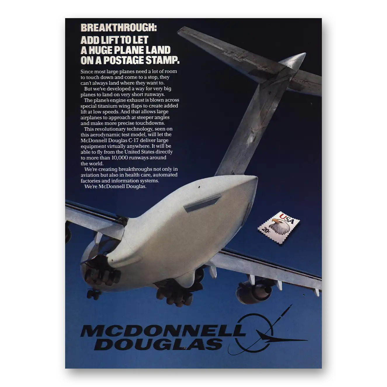 1984 McDonnell Douglas Land On Postage Stamp Vintage Magazine Print Ad