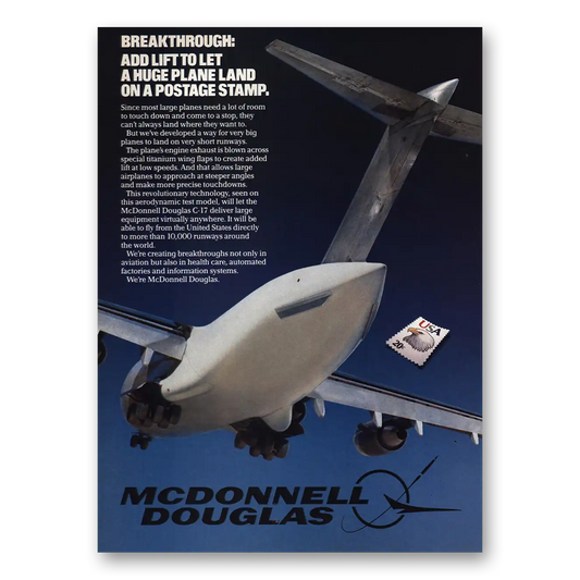 1984 McDonnell Douglas Land On Postage Stamp Vintage Magazine Print Ad