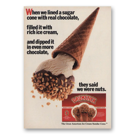 1988 Drumstick Ice Cream Lined a Sugar Cone With Real Chocolate Vintage Magazine Print Ad