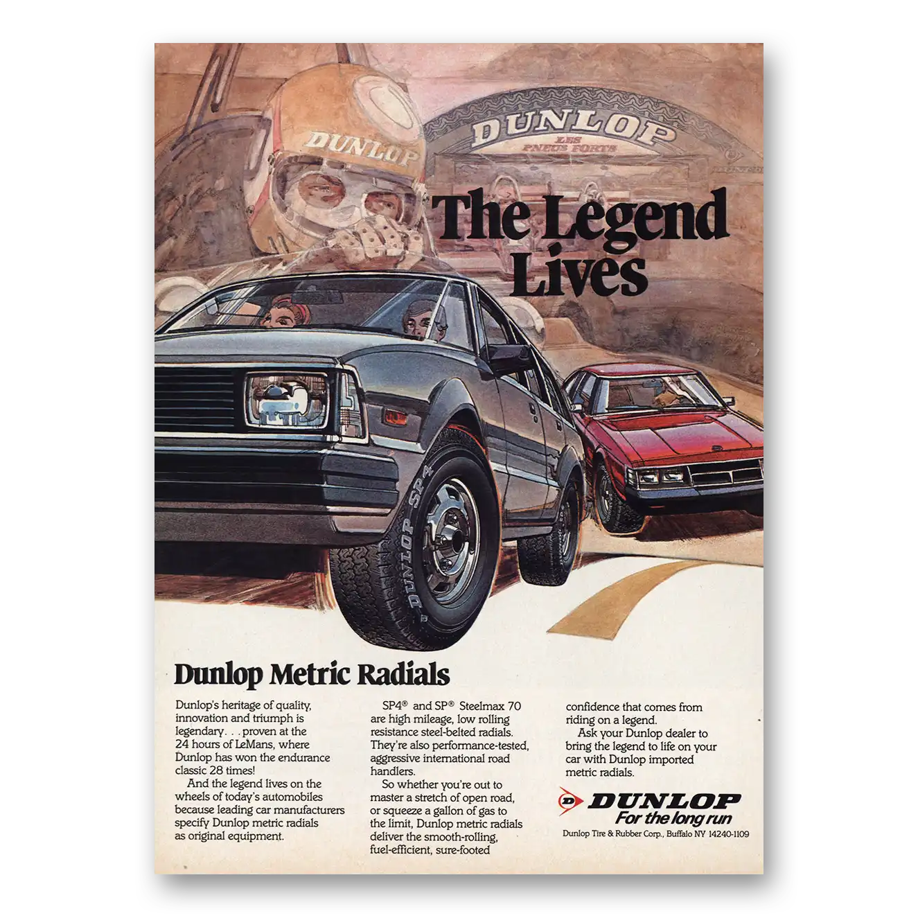 1984 Dunlop Tires Metric Radials The Legend Lives Vintage Magazine Print Ad