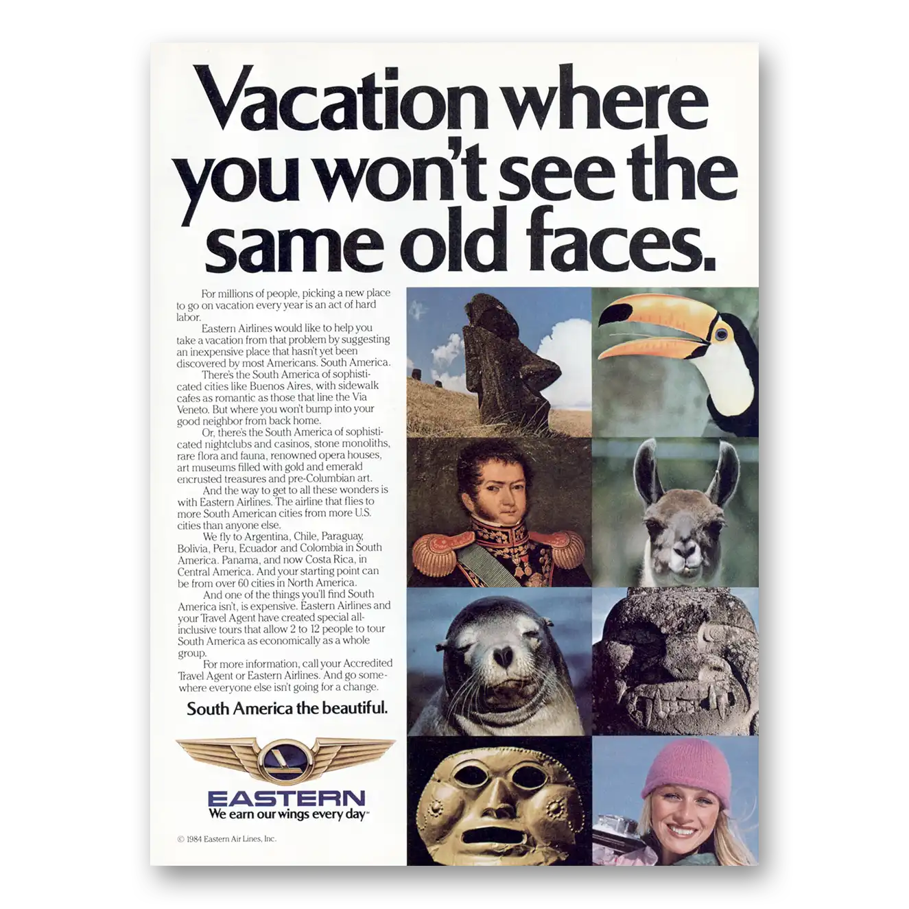 1984 Eastern Airlines See the Same Old Faces Vintage Magazine Print Ad