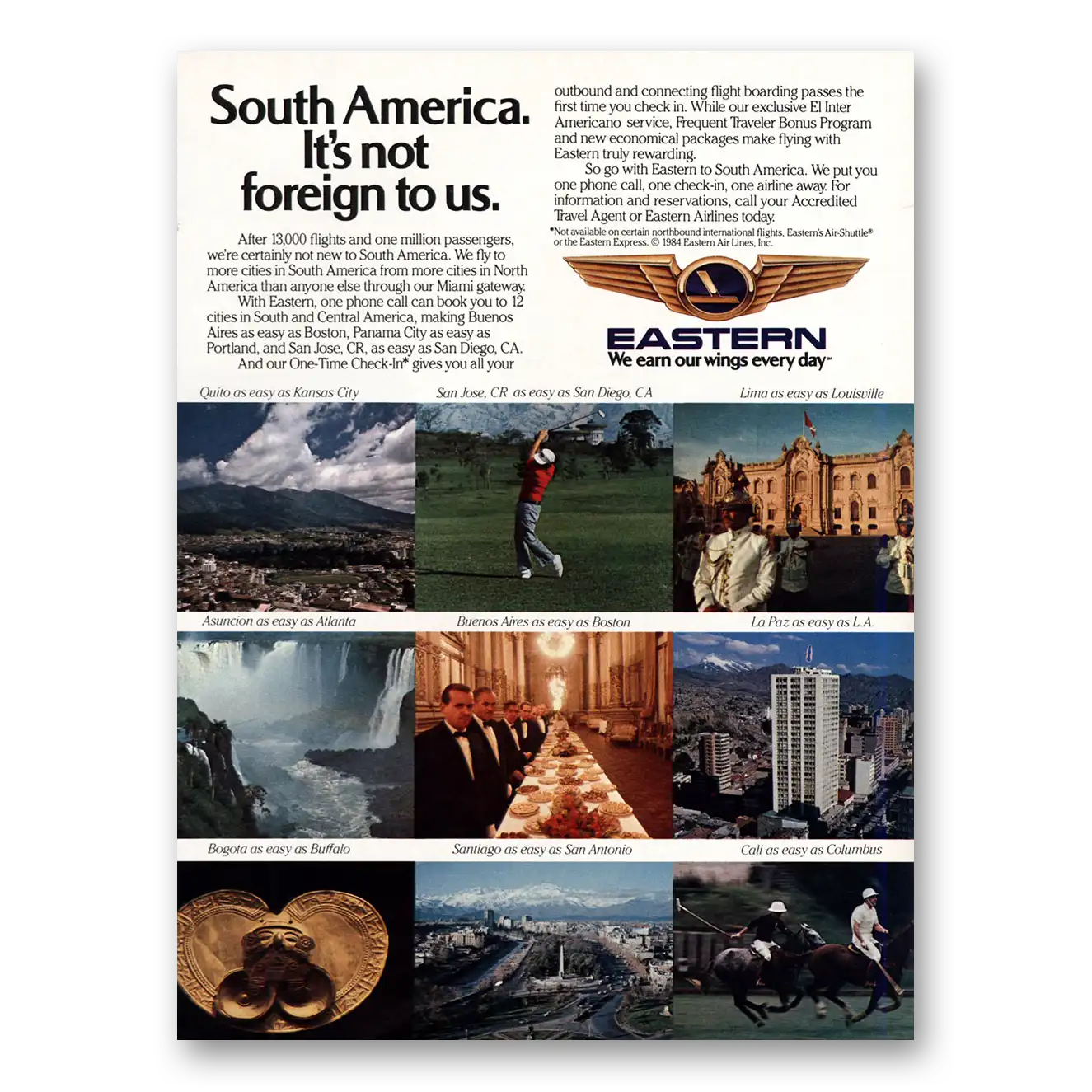 1984 Eastern Airlines South America Not Foreign To Us Vintage Magazine Print Ad