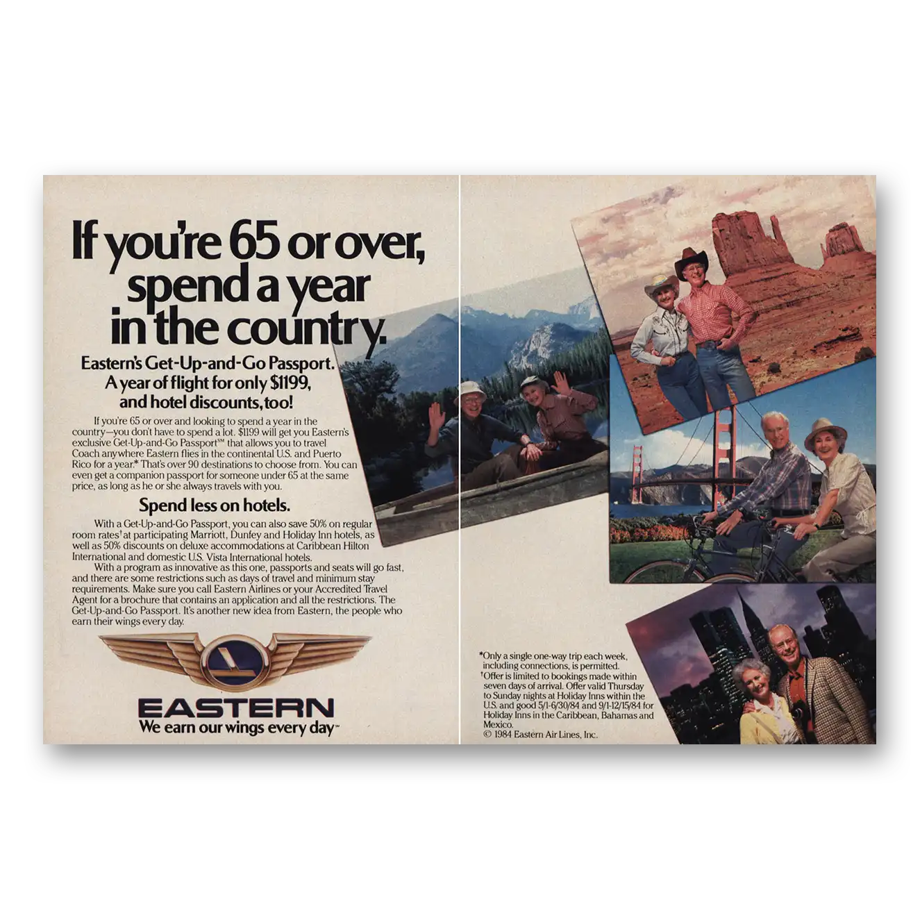 1984 Eastern Airlines Spend Year In the Country Vintage Magazine Print Ad