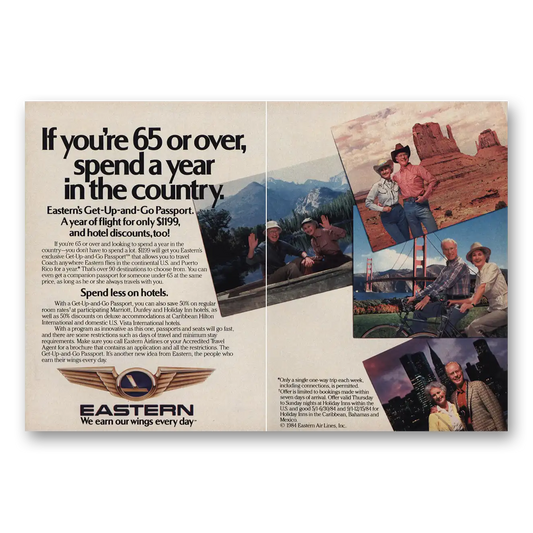 1984 Eastern Airlines Spend Year In the Country Vintage Magazine Print Ad