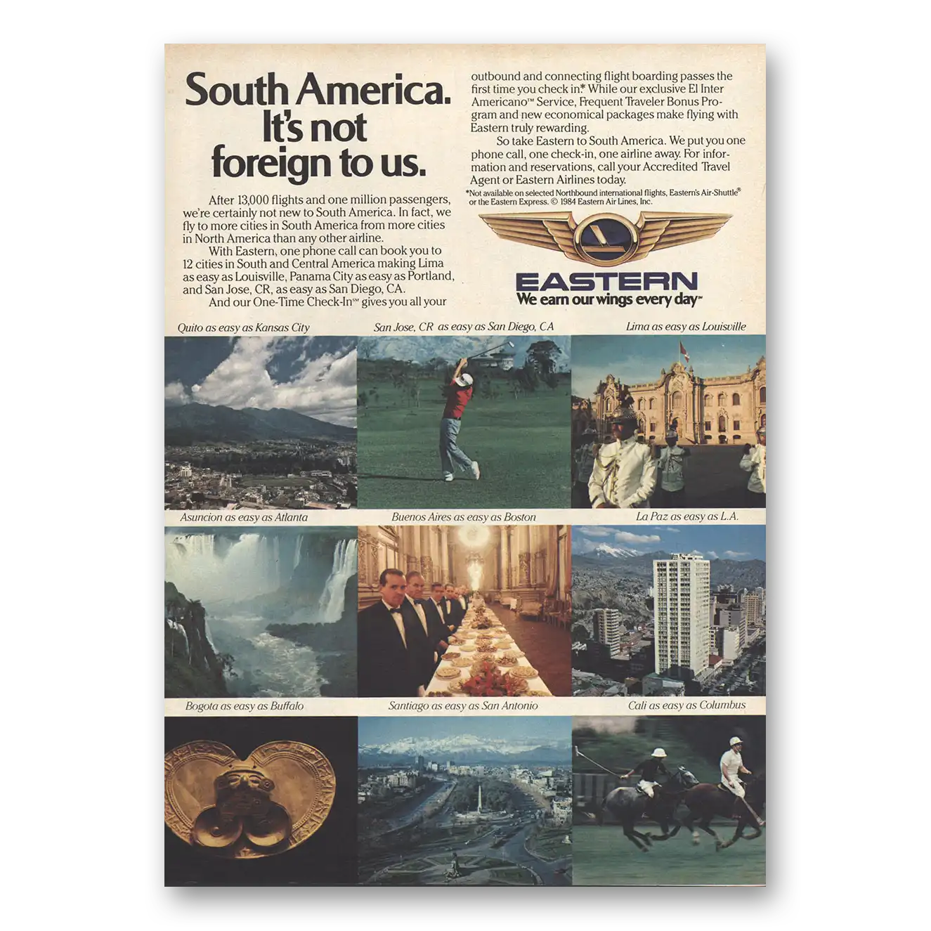 1984 Eastern Airlines South America Its Not Foreign To Us Vintage Magazine Print Ad