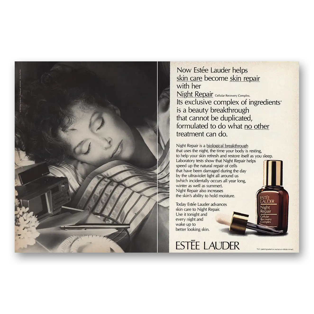 1984 Estee Lauder Skin Repair With Night Repair Vintage Magazine Print Ad