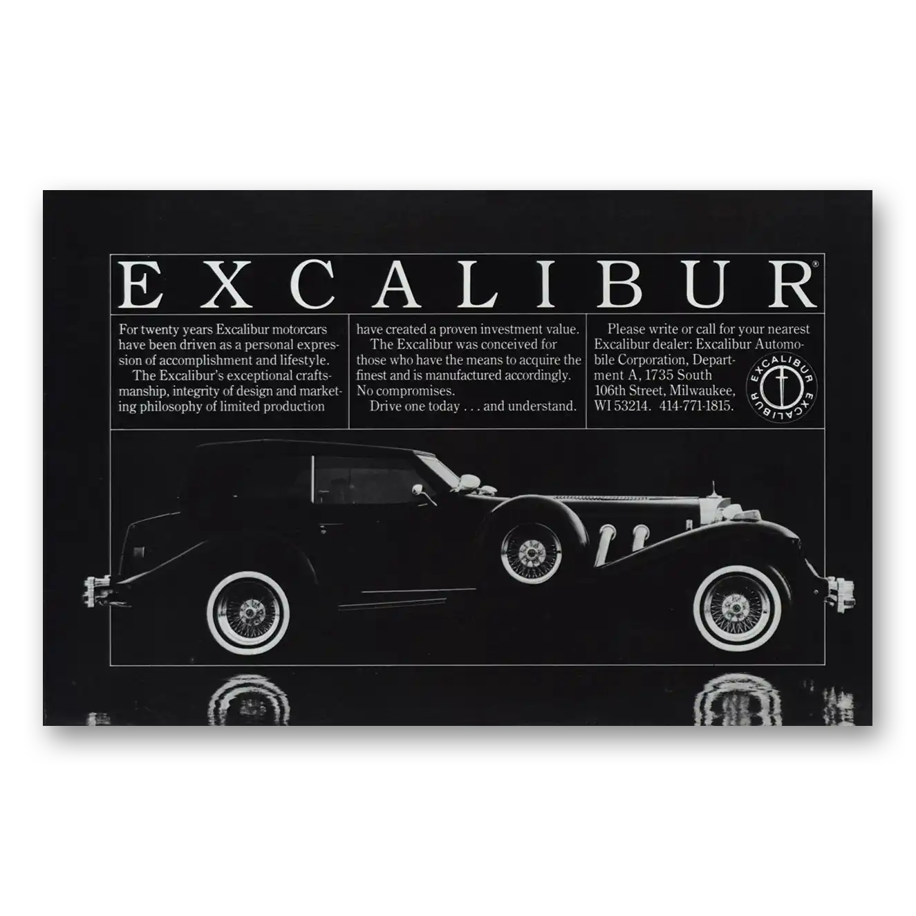 1984 Excalibur Automobile Driven As a Personal Expression Vintage Magazine Print Ad