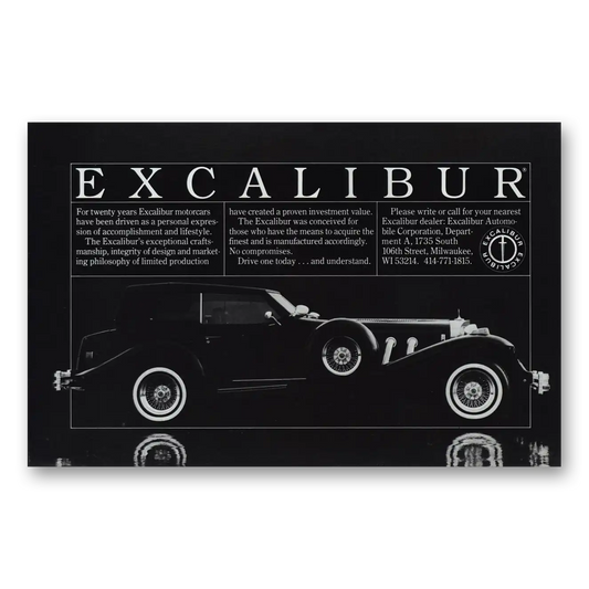 1984 Excalibur Automobile Driven As a Personal Expression Vintage Magazine Print Ad