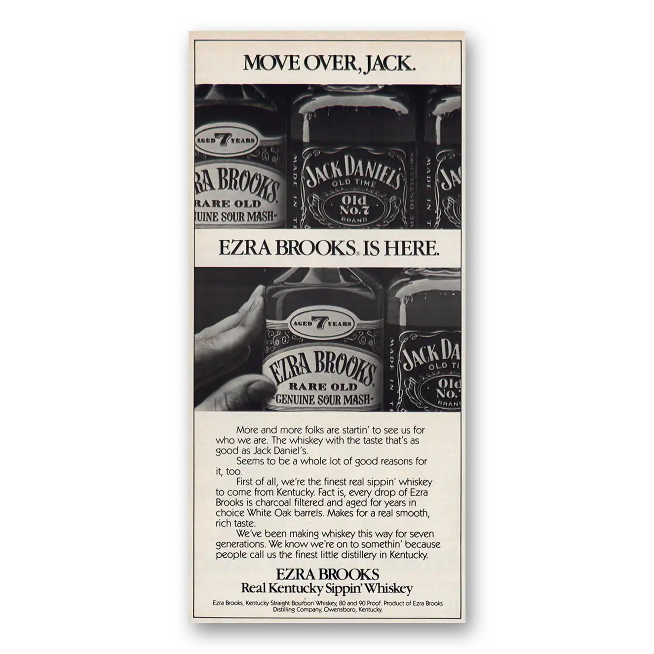 1984 Ezra Brooks Whiskey Move Over Jack Vintage Magazine Print Ad