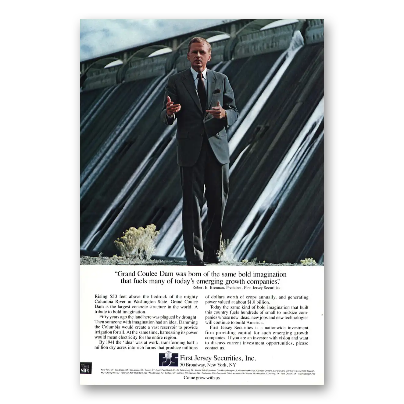 1984 First Jersey Securities Grand Coulee Dam Vintage Magazine Print Ad