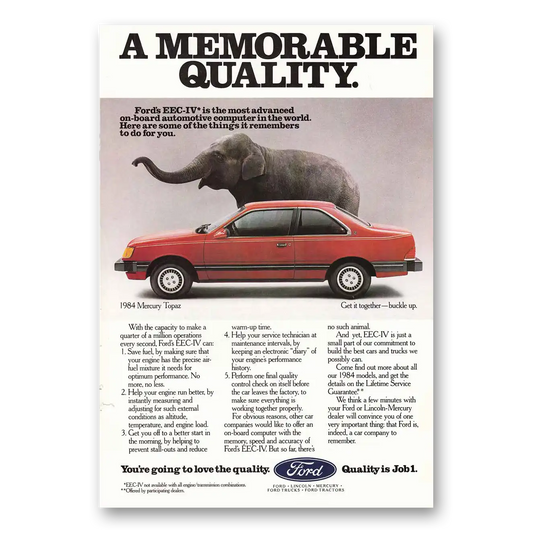 1984 Mercury Topaz Memorable EEC IV On Board Automotive Computer Vintage Magazine Print Ad