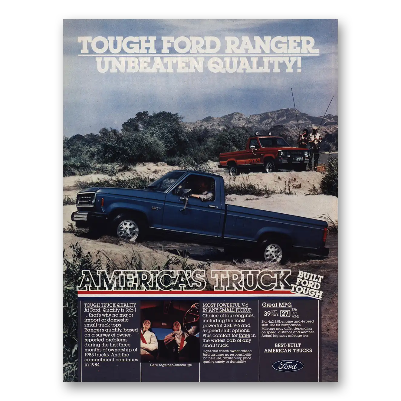 1984 Ford Ranger Tough Unbeaten Quality Vintage Magazine Print Ad