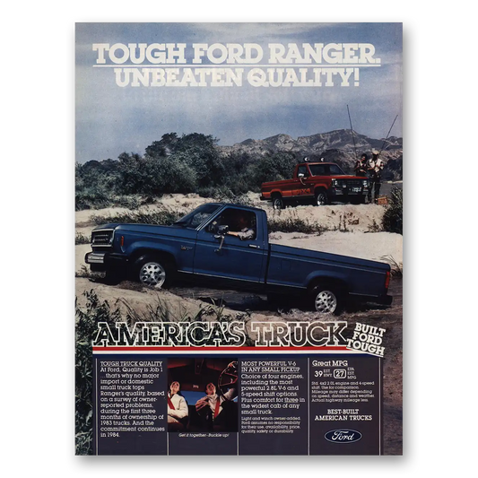 1984 Ford Ranger Tough Unbeaten Quality Vintage Magazine Print Ad