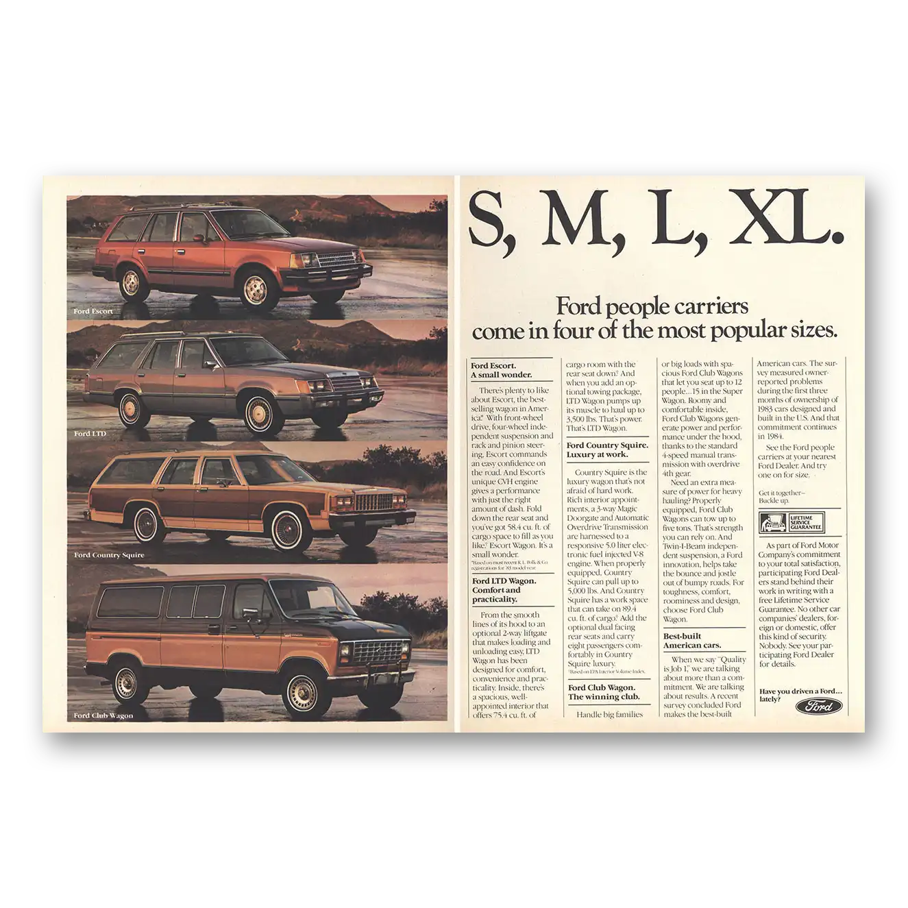 1984 Ford S M L XL Ford People Carriers Vintage Magazine Print Ad