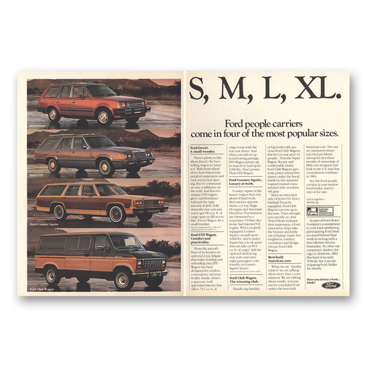 1984 Ford S M L XL Ford People Carriers Vintage Magazine Print Ad