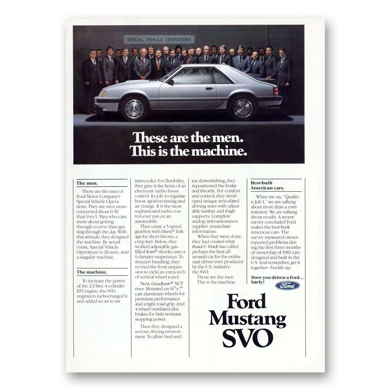 1984 Ford Mustang These Are the Men This Is the Machine Vintage Magazine Print Ad