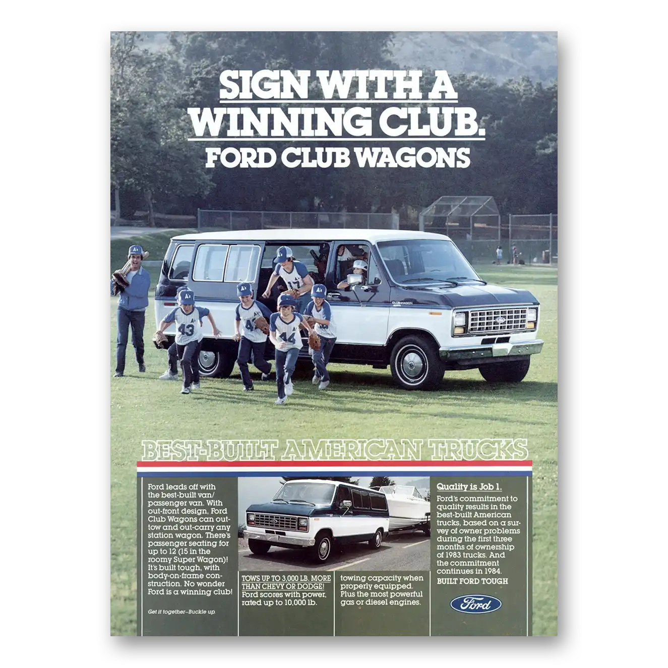 1984 Ford Club Wagon Sign With a Winning Club Vintage Magazine Print Ad