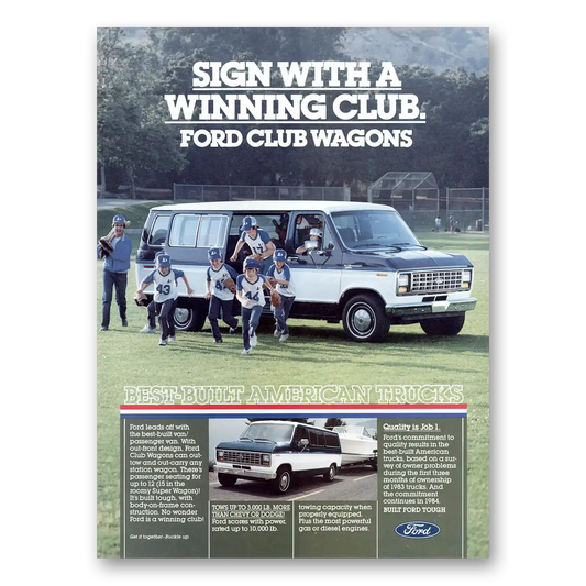 1984 Ford Club Wagon Sign With a Winning Club Vintage Magazine Print Ad