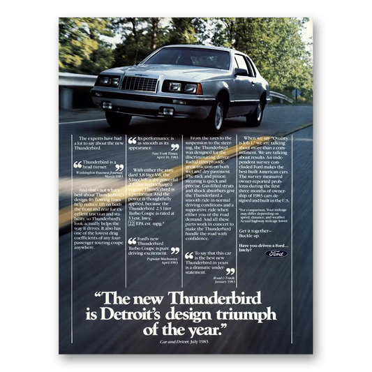 1984 Ford Thunderbird Detroits Design Triumph Vintage Magazine Print Ad