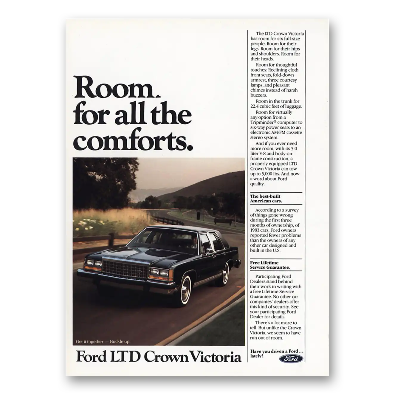 1984 Ford Crown Victoria Room for All the Comforts Vintage Magazine Print Ad