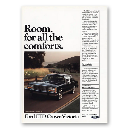 1984 Ford Crown Victoria Room for All the Comforts Vintage Magazine Print Ad