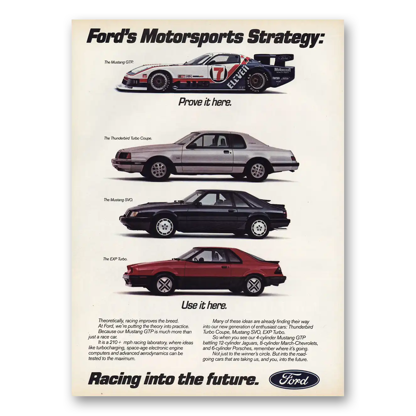 1984 Ford Motorsports Racing Into the Future Vintage Magazine Print Ad