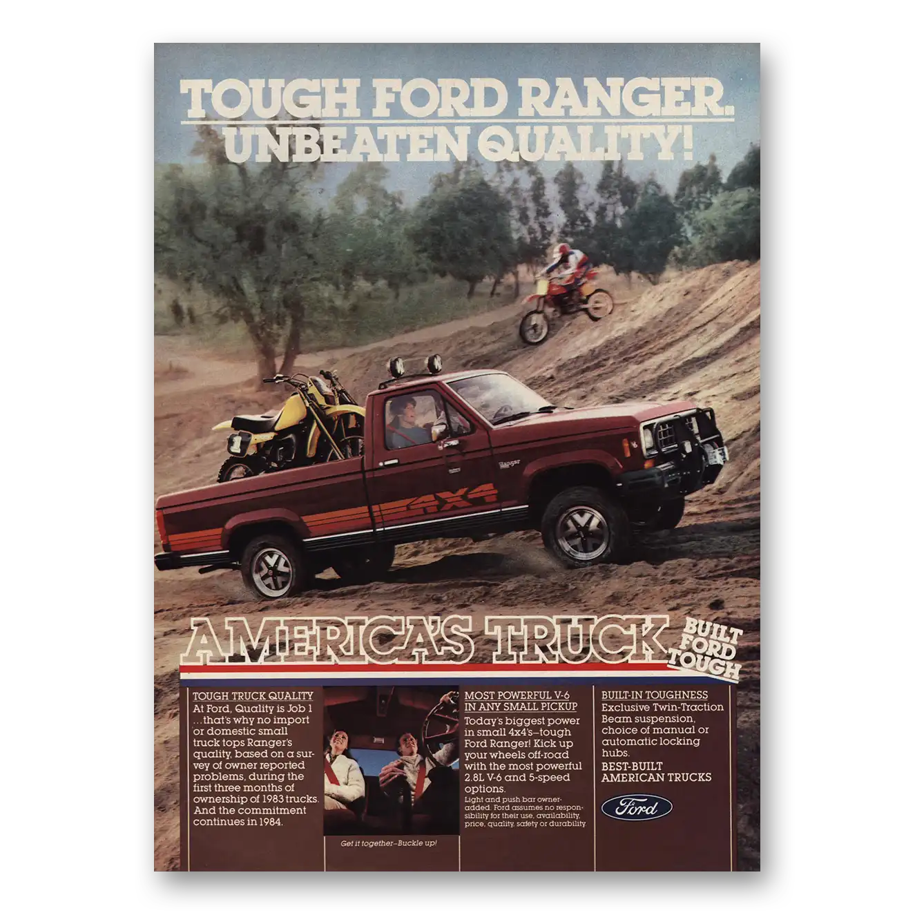 1984 Ford Ranger Tough Unbeaten Quality Vintage Magazine Print Ad