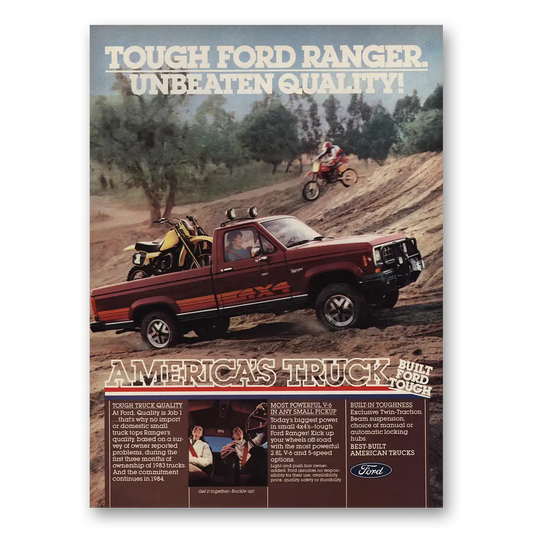 1984 Ford Ranger Tough Unbeaten Quality Vintage Magazine Print Ad