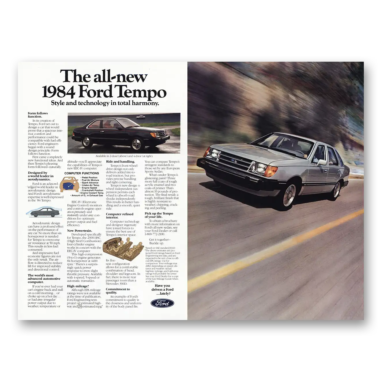 1983 Ford Tempo Style and Technology Vintage Magazine Print Ad