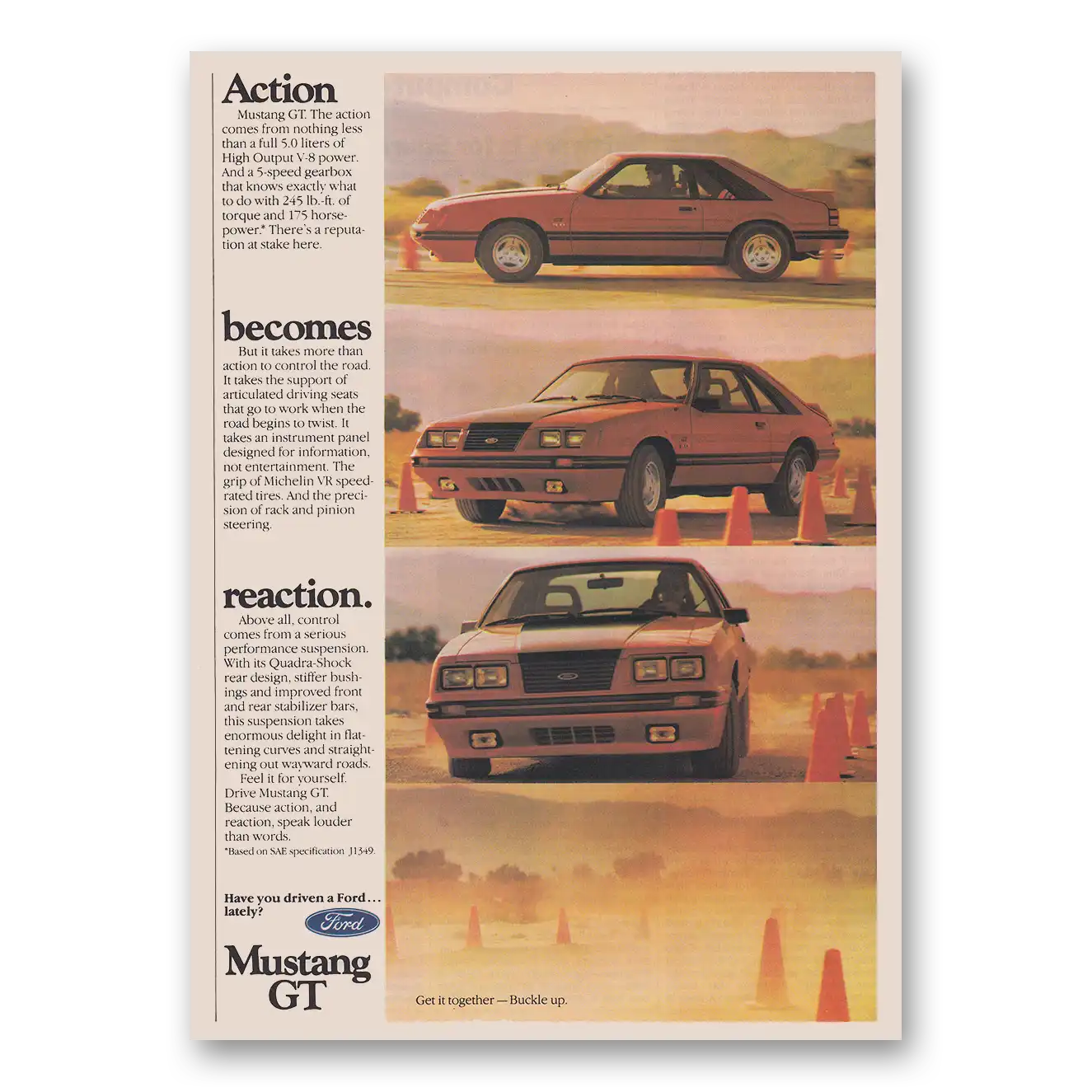 1984 Ford Mustang Action Becomes Reaction Vintage Magazine Print Ad