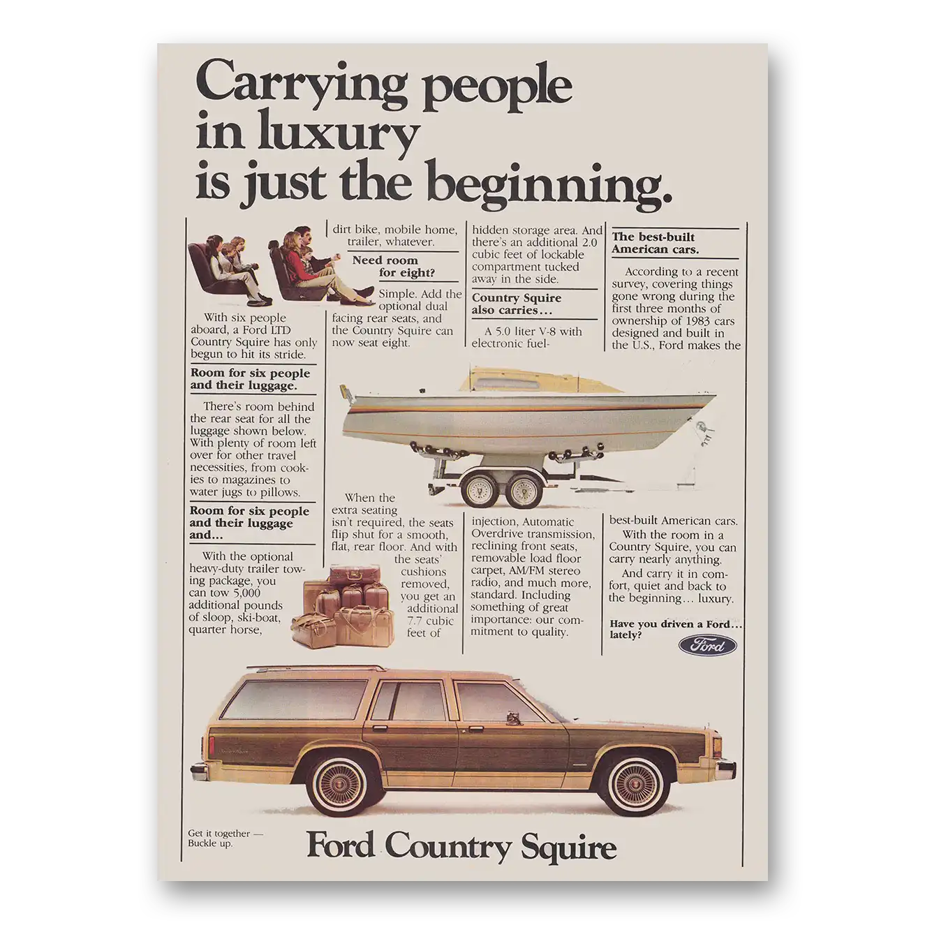 1984 Ford Country Squire Carrying People in Luxury Vintage Magazine Print Ad