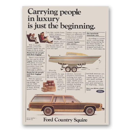 1984 Ford Country Squire Carrying People in Luxury Vintage Magazine Print Ad