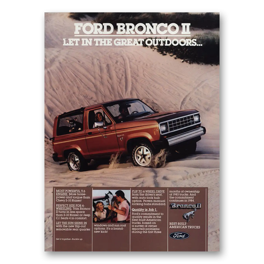 1984 Ford Bronco Let In the Great Outdoors Vintage Magazine Print Ad