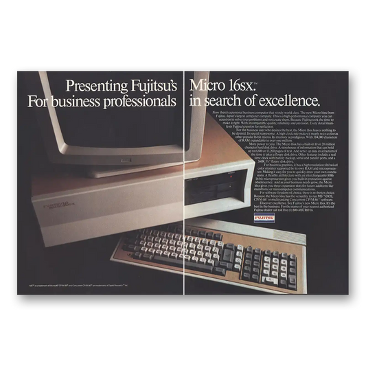 1984 Fujitsu Computers Micro 16sx In Search of Excellence Vintage Magazine Print Ad