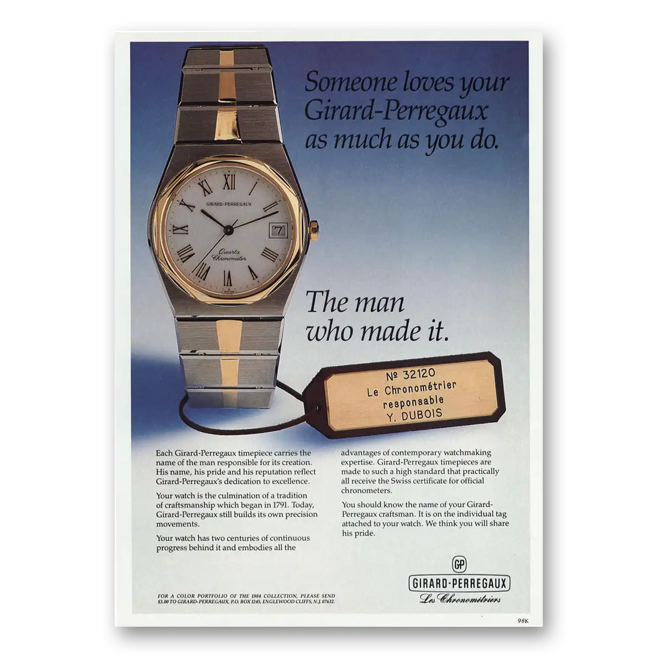 1984 Girard Perregaux Someone Loves Your As Much As You Do Vintage Magazine Print Ad