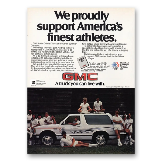 1984 GMC Trucks Olympic Jimmy Americas Finest Athletes Vintage Magazine Print Ad