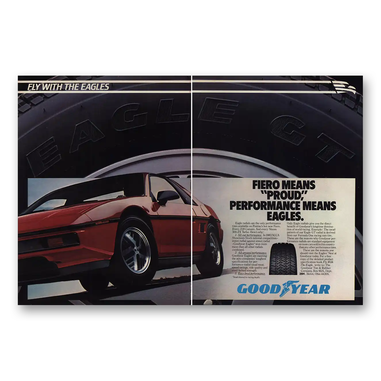 1984 Goodyear Tires Eagles Tires Fiero Means Proud Vintage Magazine Print Ad