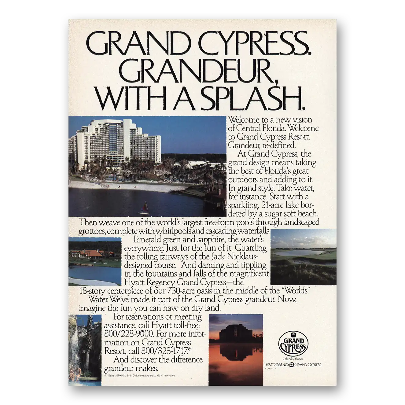 1984 Grand Cypress Resort Grandeur With Splash Vintage Magazine Print Ad