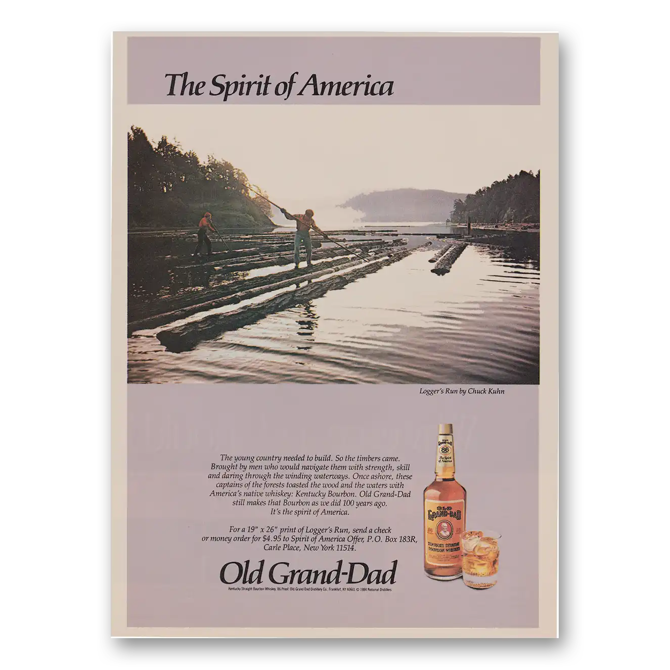 1984 Old Grand-Dad Bourbon Whiskey Loggers Run Vintage Magazine Print Ad