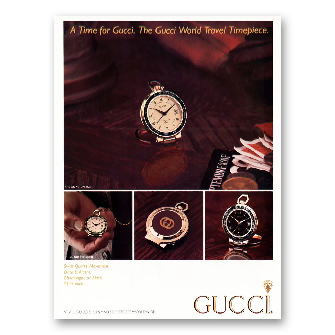 1984 Gucci Watches World Travel Timepiece Vintage Magazine Print Ad