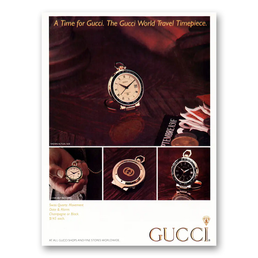 1984 Gucci Watches World Travel Timepiece Vintage Magazine Print Ad