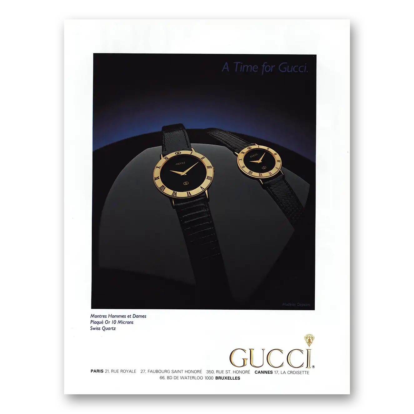 1984 Gucci Watches Time for Gucci French Vintage Magazine Print Ad