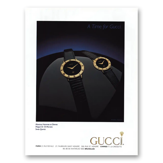 1984 Gucci Watches Time for Gucci French Vintage Magazine Print Ad